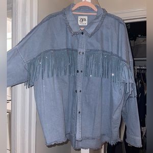 Zara Demin Shiny Fringe Jacket